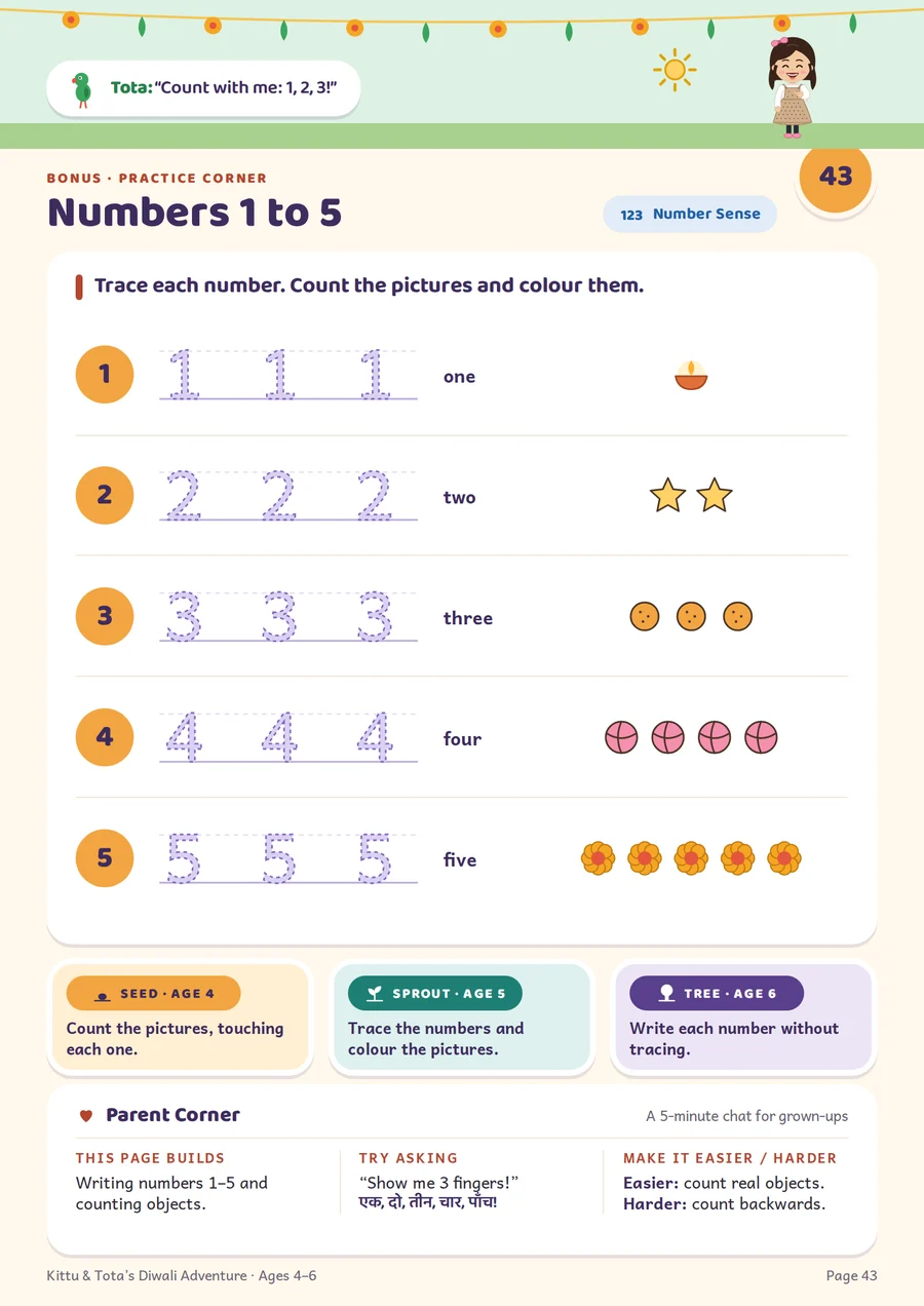 Page 43 · Numbers 1 to 5 · Number Sense